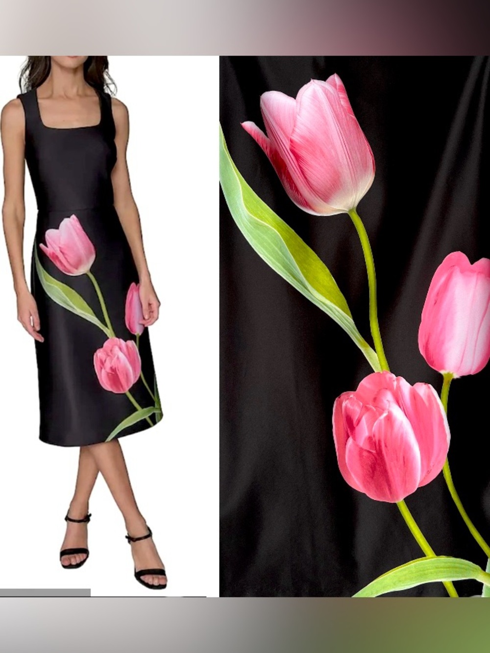 Karl Lagerfeld Paris Tulips floral Sheath dress black size 6